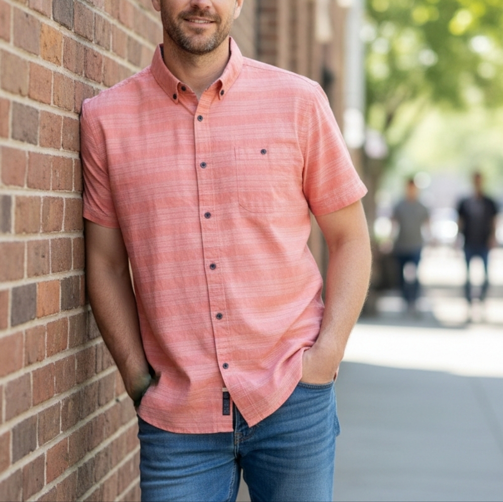 MENS LEE Short SLEEVE CORAL BUTTON DOWN (REGULAR FIT) XXL -